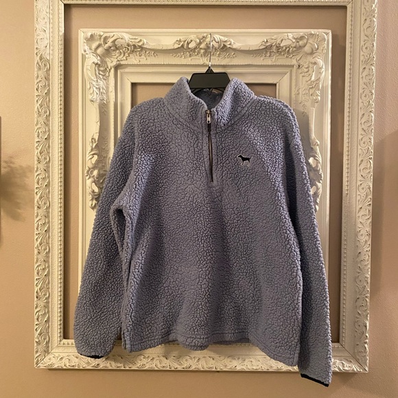 PINK Victoria's Secret Tops - LIGHT BLUE “PINK” by VS SHERPA SWEATSHIRT W/POCKETS